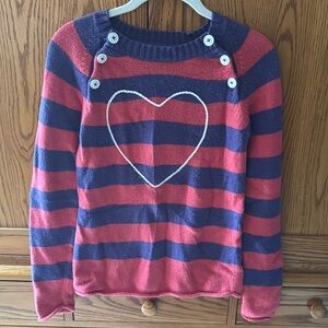 Mini Boden girls sweater size 11-12 year, purple & muted red w/ huge heart front